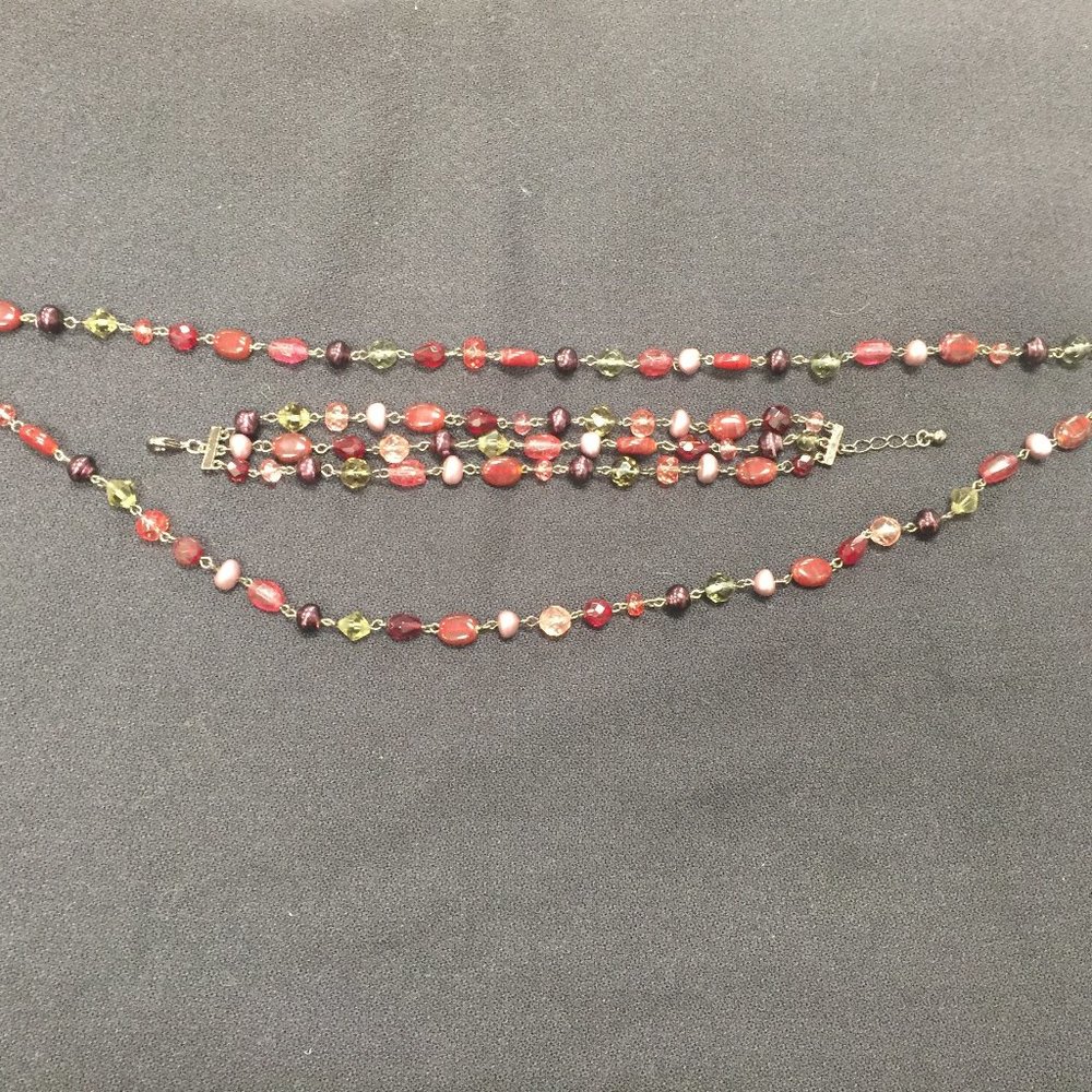 antique purple and pink glass beaded necklace and bracelet by Lia Saphia